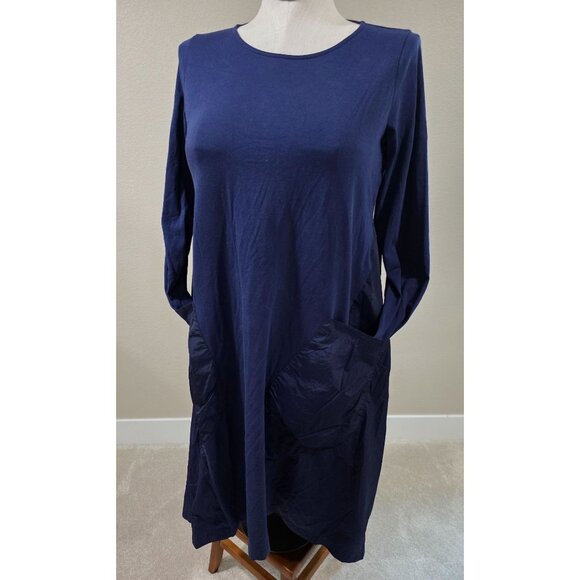 Navy Blue Mama B Long Sleeve Dress W/ Pockets Made In Italy - Picture 1 of 6
